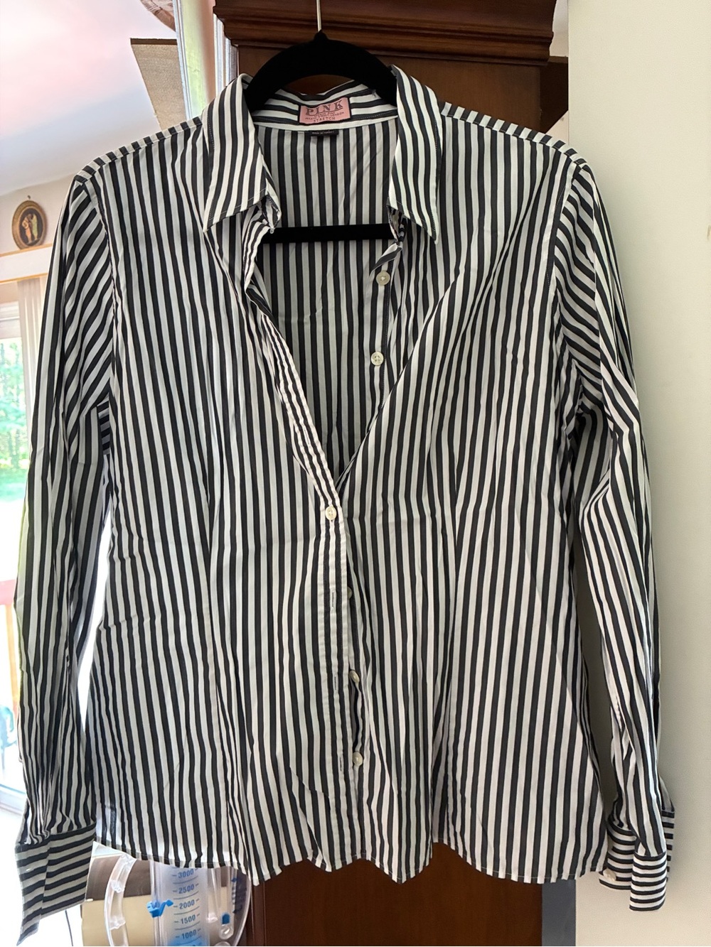 Thomas Pink Black & White Striped Shirt